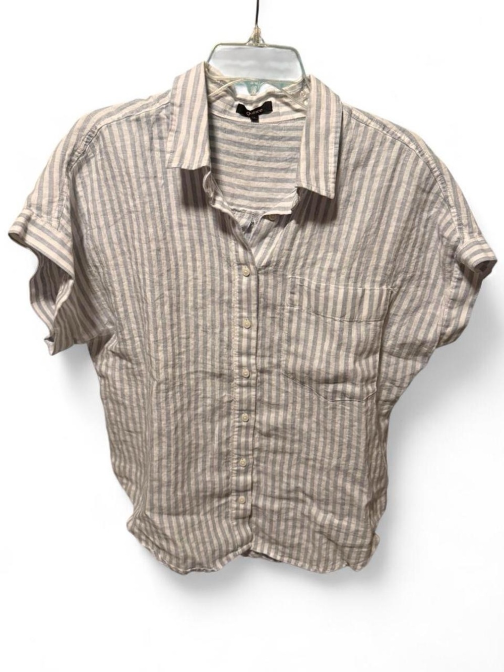 Casual Striped Short-Sleeve Button-Up Shirt - blue and white